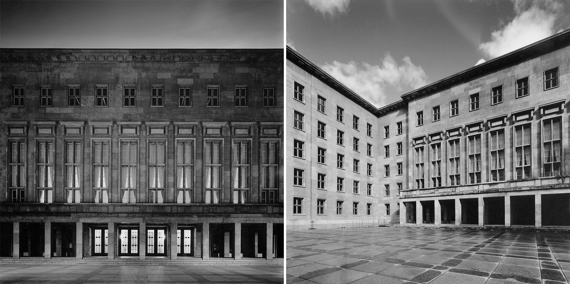 Schatten der Macht zeigt nachts illuminierte NS Architekltur aus Berlin, Foto Photo by Jakob Straub